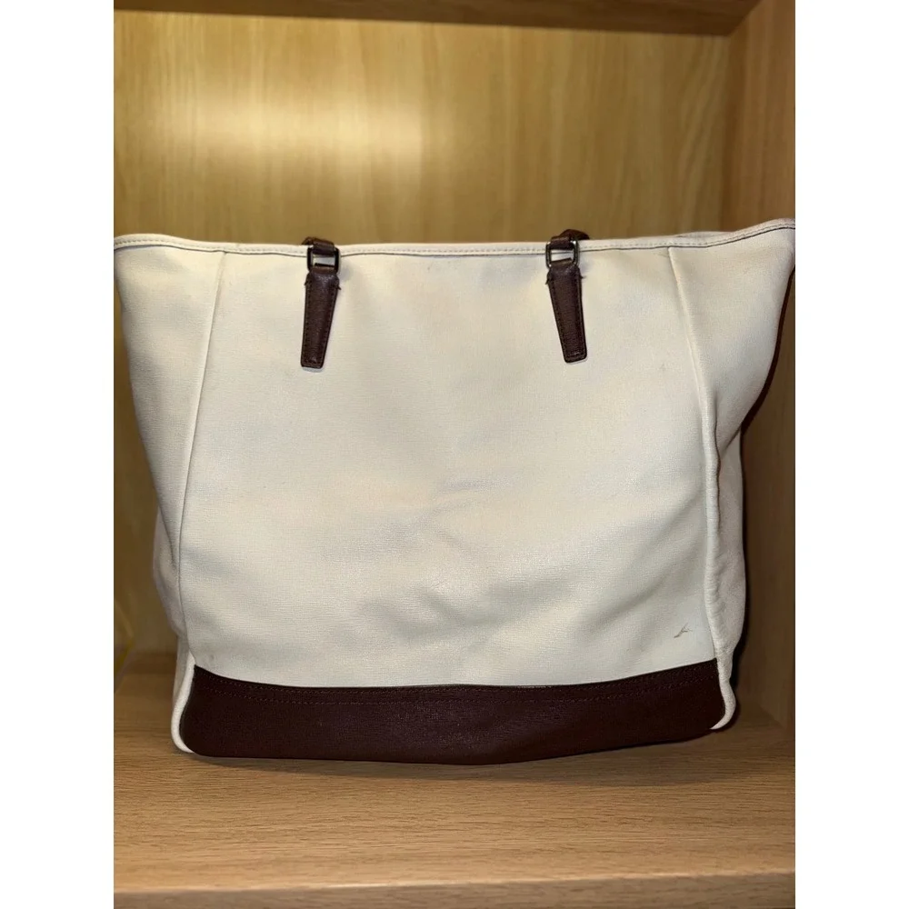 Coach Saffiano Leather City Tote Cream Brown Shoulder Bag